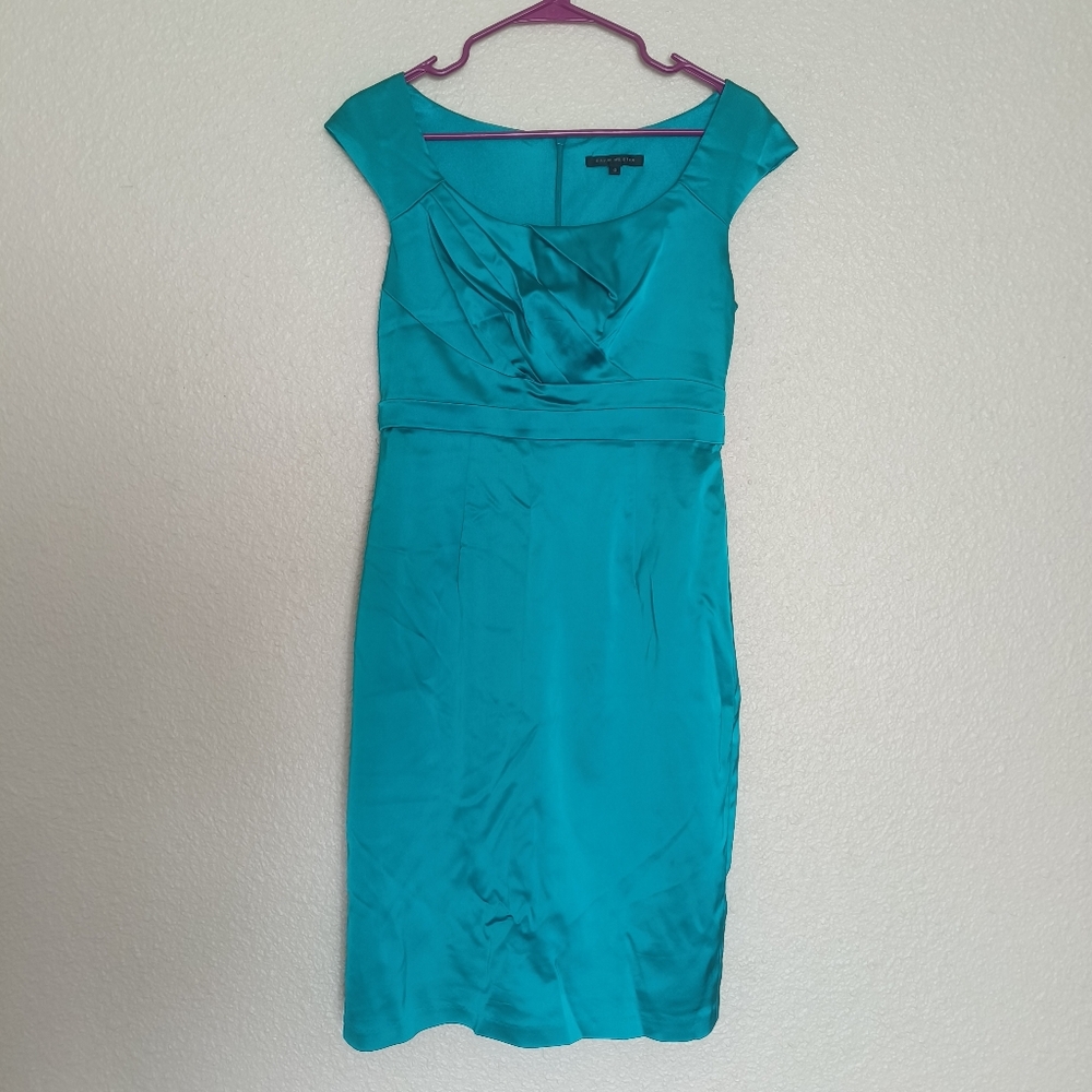 DAVID MEISTER satin dress size 6 knee length emerald green sleeveless no materia